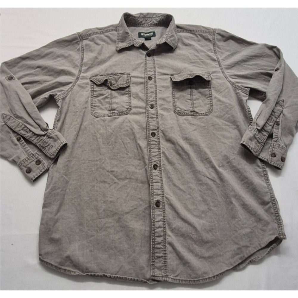 Outdoor Life men's gray long sleeve button up pocket‎ shirt LG 100% Cotton
